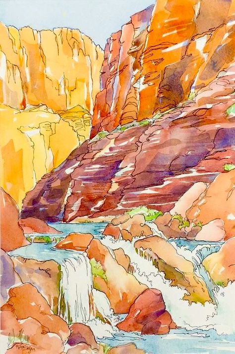 Watercolour Pictures, Random Illustration, Bridge Project, Utah Landscape, Ink Paintings, Landscape Watercolor, Desert Art, Desert Painting, Watercolor Sketchbook