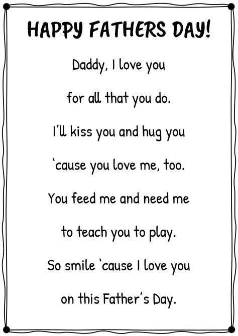 Father’s Day Kid Poem, Father Day Poems From Kids, Father's Day Notes, A Poem For Father's Day, Fathers Day Sayings From Kids, Father’s Day Card Sayings From Kids, Dad Poems From Kids, Father’s Day Poems Short, Fathers Day Poems Preschool