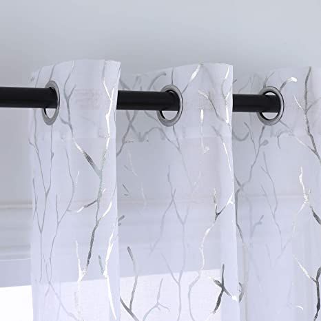 White Voile Curtains, Long Window Curtains, Gray Sheer Curtains, Tree Curtains, Window Curtains Bedroom, Voile Panels, Decorative Curtain Rods, White Sheer Curtains, Net Curtains