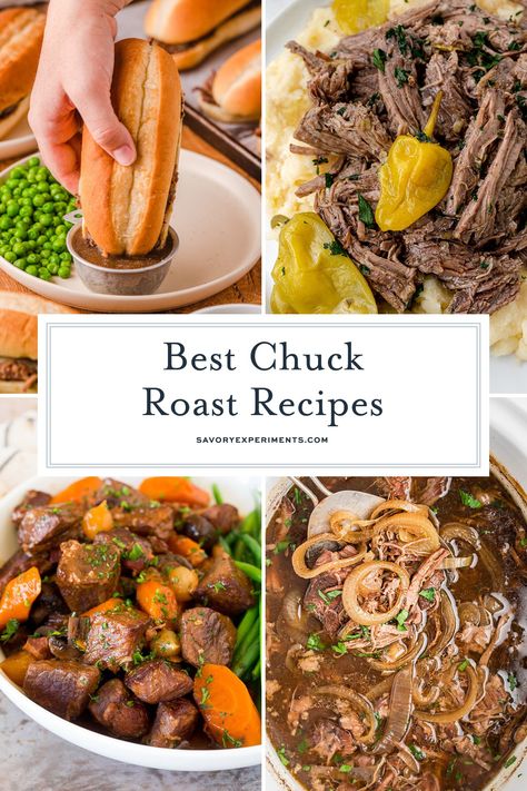 From tender, juicy pot roast to sandwiches and even tacos, these EASY Chuck Roast Recipes are sure to be winners on your dinner table! Chuck Roast Dinner Ideas, Easy Chuck Roast Recipes, Chuck Roast Ideas, Chuck Roast Grilled, Best Chuck Roast Recipe, Boneless Chuck Roast Recipes, Juicy Pot Roast, Recipes Pot Roast, Roast Ideas