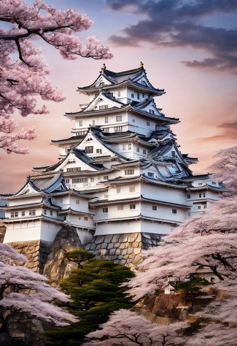 Japanese Castle Aesthetic, Himeji Castle Japan, Japanese Fantasy Castle, Japanese Temple Aesthetic, Japanese Castle Art, Hikone Castle, Medieval Japanese, Japanese Castles, Japanese Background