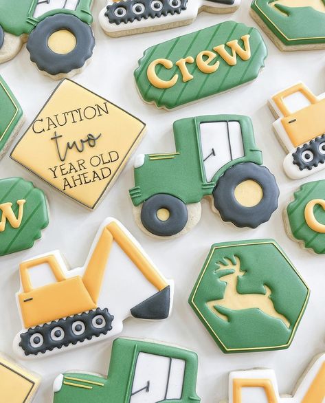 Tractor Two Birthday Party, Truck And Tractor Birthday Party, Tractor Second Birthday Party, Tractor Birthday Theme, Tractor Birthday Cookies, Tractor Second Birthday Boy, Tractor 3rd Birthday Party, Tractor Cookies Decorated, Tractor Theme 2nd Birthday Party