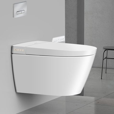 EPLO Wall-Hung Toilet with Bidet Built in, Heated Seat, Elongated Smart Toilet Wall Mounted | Wayfair Floating Toilet, Personal Cleanliness, Bathroom Technology, Accessible Bathroom Design, Accessible Bathroom, Toilet Wall, Smart Toilet, Bidet Toilet, Wall Hung Toilet