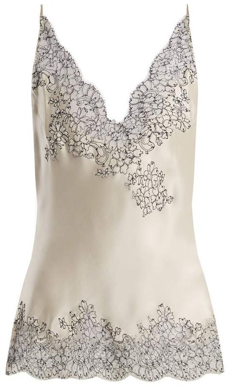 CARINE GILSON Lace-trimmed silk-satin cami top Lace Cami Outfit, Carine Gilson, Satin Cami Top, Lace Trim Cami, Lace Silk, Satin Cami, Lace Slip Dress, Photography Poses Women, Swimsuit Dress