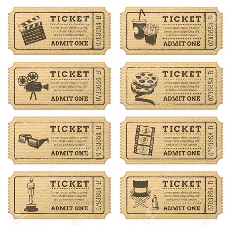 Deco Cinema, Kertas Vintage, ポップアート ポスター, Movie Ticket, Vintage Ticket, Cinema Ticket, Ticket Design, Scrapbook Stickers Printable, Scrapbook Materials