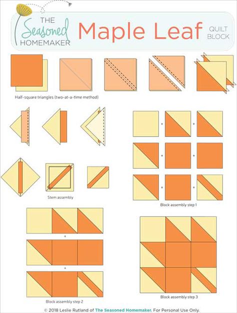 Learn How to Make a Perfect Maple Leaf Quilt Block with these simple instructions. Free downloadable tutorial instructions included. #seasonedhomemaker #mapleleaf #mapleleafquilt #mapleleafblock #quiltblocks #easyquiltblocks #halfsquaretriangles #howtoquilt #quilttutorials #learntoquilt #quiltingtutorial #sewingtips Quilt Leaf Pattern, Fall Leaves Quilt Block, Aspen Leaf Quilt Block, Maple Leaf Block Free Pattern, Leaf Quilting Patterns, Maple Leaf Quilt Pattern Free Printable, Fall Leaf Quilt Block Pattern, Leaf Quilt Blocks, Leaf Quilt Patterns Free