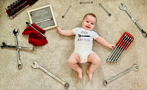 Mechanic Theme Photoshoot, Mechanic Baby Photoshoot, Mechanic Photoshoot Baby, Mechanic Baby Shower Ideas, Baby Mechanic Photoshoot, Mechanic Baby Announcement, Mechanic Nursery Theme, Newborn Mechanic Photography, Toddler Mechanic Photo Shoot