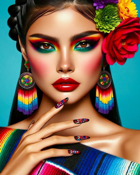 It’s a vibrant thing y’all. Get your color on this weekend with these #cincodemayo HMU looks inspired by the colorful serape 🎨 🇲🇽 💃 🌺 *Designed with the help of AI and Adobe. Mexican Make Up Looks, Mexican Hairstyles, Mexican Independence Day, Mexican Independence, Make Up Looks, Colorful Makeup, Media Art, Mixed Media Art, Makeup Ideas