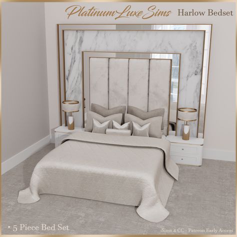 Harlow Bedset - The Sims 4 Build / Buy - CurseForge Bed Set, Sims 4 Cc, The Sims 4, The Sims, Sims 4, Bedroom, Bed