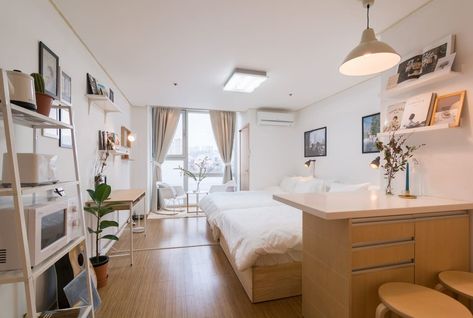 10 Great Airbnbs In Hongdae, Seoul, South Korea | Trip101 Korea Apartment, Korean Apartment Interior, Long Narrow Rooms, Hongdae Seoul, Korean Apartment, Narrow Rooms, Asian Homes, Asian Home Decor, Dekorasi Kamar Tidur