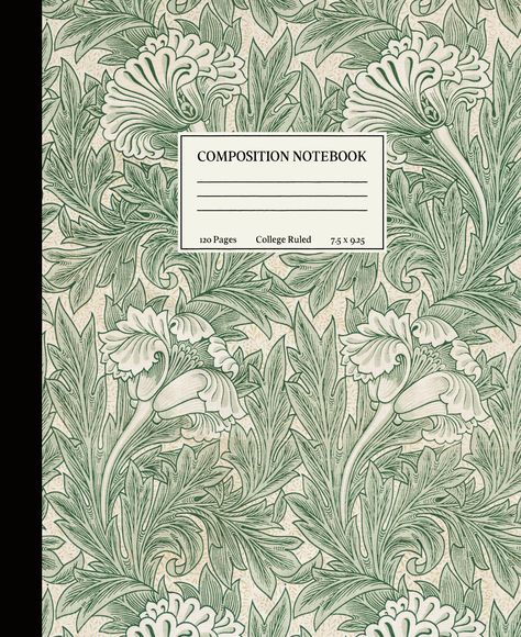 Disclosure: Dillydoun Press is an Amazon Associate, and the link for this notebook is an Affiliate Link. If you make a purchase through this link we may get a commission at no cost to yourself. William Morris Floral Design 120 Pages College Ruled White Lined Paper Soft Matte Cover 7.5" x 9.25" dimensions Aesthetic Flower Pattern, Composition Notebook Covers, Book Cover Design Template, Ipad Essentials, William Morris Patterns, Wallpaper Notebook, Notebook Templates, Digital Writing, Tulip Pattern