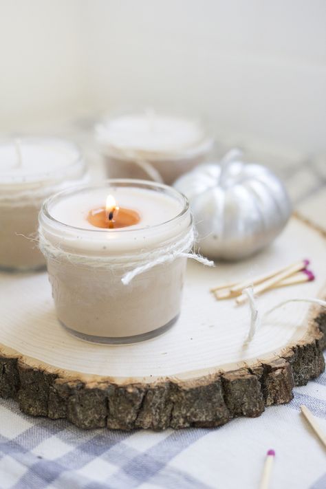 Homemade Pumpkin Spice Candles... Diy Pumpkin Spice, Homemade Pumpkin Spice, Pumpkin Spice Candle, Small Mason Jars, Candle Supplies, Photo Candles, Diy Pumpkin, Homemade Pumpkin, Easy Christmas Diy