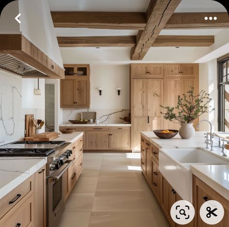 Custom Kitchens Ideas, White And Knotty Alder Kitchen, Modern Natural Wood Kitchen Cabinets, Kitchen Design Concrete Floor, Oak And Beige Kitchen, Light Wood Cabinet Kitchen, Sanded Oak Cabinets, Beige Walls Kitchen, Blonde Kitchen Cabinets