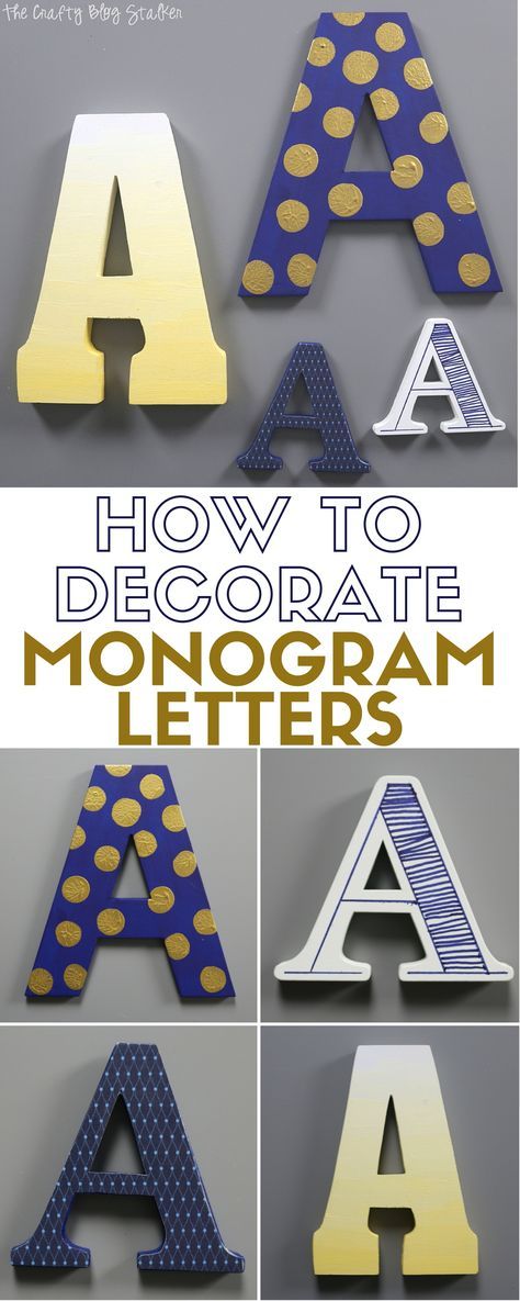 4 techniques on how to decorate monogram letters. Ombre, polka dot, mod podge and hand drawn doodles. Fun DIY ideas for home decor or party decor. Craft ideas from The Crafty Blog Stalker Painted Letters Diy, Wooden Letter Painting Ideas, Painted Letters On Wood, Wooden Letters Diy, Diy Wooden Letters, Diy Ideas For Home, Wood Letters Decorated, Diy Monogram Letters, Wooden Letter Ideas