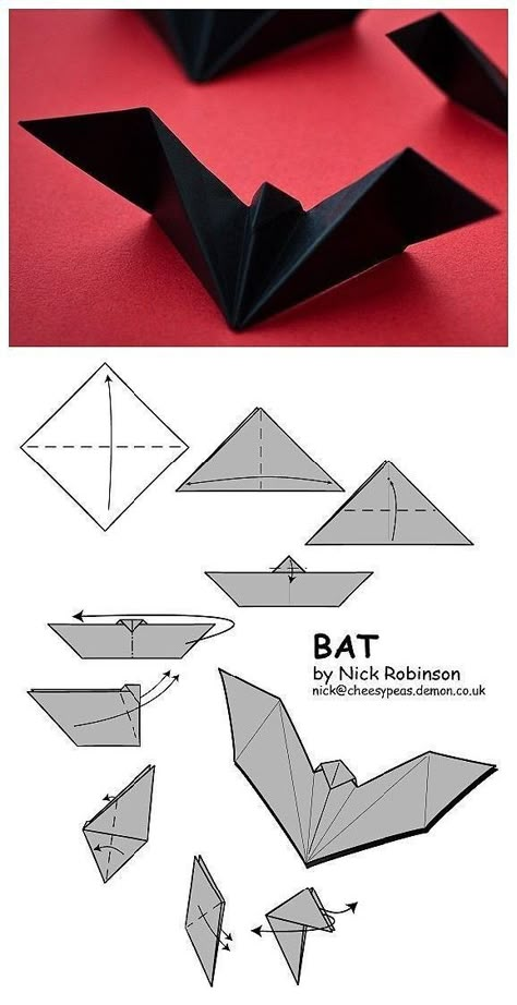 Bat Paper Craft, Origami Bat, Origami Halloween, Halloween Origami, Origami Christmas Tree, Paper Bat, Origami Ball, Paper Blog, Origami Patterns