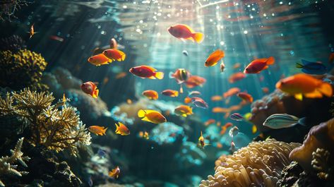 Aquatic Life Thrives: A serene #ocean landscape where colorful #wildlife swim amongst #reef bathed in beams of sunlight. #underwater #marine #fish #coral #sunlight #aiart #aiphoto #stockcake ⬇️ Download and 📝 Prompt 👉 https://stockcake.com/i/aquatic-life-thrives_654841_731251 Aquatic Landscape, Rain Cartoon, Underwater Landscape, Money Book, Aquatic Life, Ocean Landscape, Marine Fish, Music Artwork, Fish Swimming