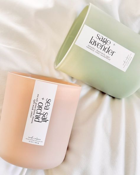 sage green & blush pink - our best selling vessels for the spring time ✨ can be filled in any of our available 25+ scents! . . . #soycandles #springcandles #springtime #scentedcandles #candleshop #candlemaker #wholesalecandles #fairecandles Candle Scent Names, Candle Names, Candle Lids, Candle Ceramic, Candle Jar Labels, Label Ideas, Sage Candle, Spring Candles, Coconut Caramel