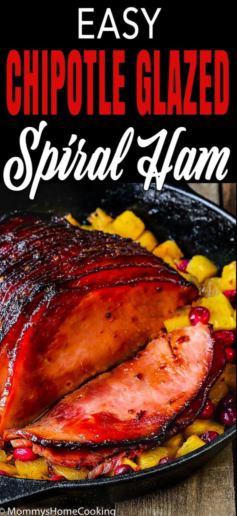 This easy to make Chipotle Glazed Ham is beyond delicious. Its crunchy, sweet and spicy crust and juicy interior will leave your guests impressed and happy! The perfect centerpiece for your holiday table. #recipe #easy #holiday #ham #baked #glazed #chipotle #spicy #Christmas #spiral Venison Steak Recipes, Spicy Ham, Precooked Ham, Christmas Ham Recipes, Ham Recipes Baked, Ham Glaze Recipe, Spiral Ham, Veal Recipes, Holiday Ham