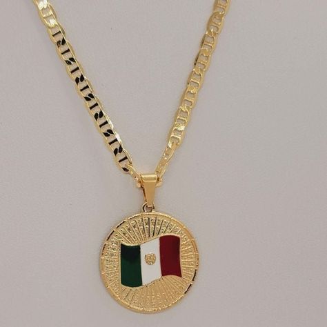 Brazilian 18k Gold Filled Mexican Flag Necklace Necklace Length Is 24" Free Jewelry Bag Included Brand New Nwt Safe Deposit Box, Mexican Flag, Mexican Flags, Deposit Box, Jewelry Bag, Necklace Necklace, Mens Accessories Jewelry, Mens Gold, Be Proud