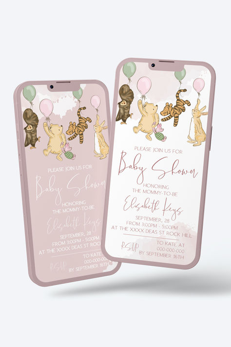 Winnie the Pooh Baby Shower Electronic Invitation Template Baby Girl Shower Sms Invite Editable Pink Baby Shower Online E-invite Girl Baby Shower Winnie The Pooh, Pooh Invitation, Winnie The Pooh Baby Shower, E Invite, Pooh Baby, Vintage Winnie The Pooh, Baby Shower Invites, Electronic Invitations