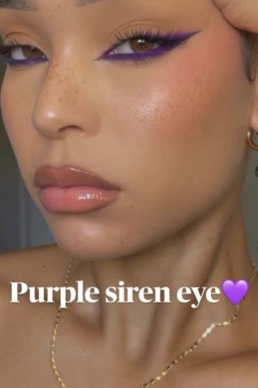 Under Eyeliner Color, Purple Eyeshadow Looks For Prom, Purple Eye Makeup Concert, Purple Jewel Eye Makeup, Purple Fox Eye Makeup, Amethyst Makeup Looks, Makeup With Color Under Eye, Purple Makeup Concert, Pink Under Eyeliner