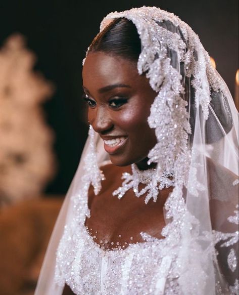 Wedding Hairstyles African Black Bride, Wedding Vail Black Women, Wedding Veil Black Women, Black Woman Wedding, Wedding Dress Black Women, Wedding Dresses Black Women, Black Brides, Ghana Wedding, Wedding Gown Inspiration