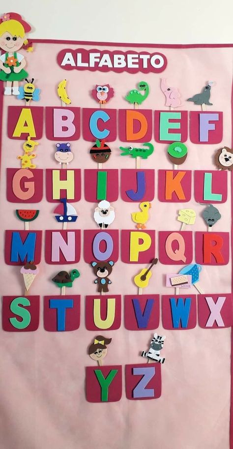 Decorating Alphabet Letters Craft Ideas, Alphabet Decorations Classroom, Nursery Class Decoration, Alphabet Decoration, Play School Activities, Kids Learning Numbers, Alphabet Display, Alphabet Crafts Preschool, School Art Activities