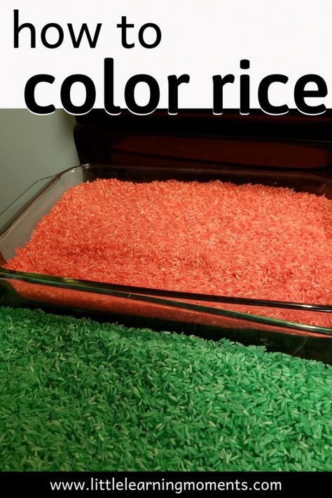 Colored rice makes a great sensory bin filler or craft item. Dye a batch of rice in about five minutes with these easy tips! Orange Rice Sensory Bin, Orange Rice, Christmas Activities For Toddlers, Color Rice, Orange Food Coloring, Colored Rice, Sensory Boxes, Sensory Bin, Sensory Bins