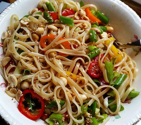 ~ Asian Linguine Salad ~ My Way Pasta Salad Asian, Linguine Salad, Linguini Salad, Picnic Pasta, Picnic Pasta Salad, Salad Asian, Pasta And Vegetables, Cucumber Pasta Salad, Cold Pasta Dishes