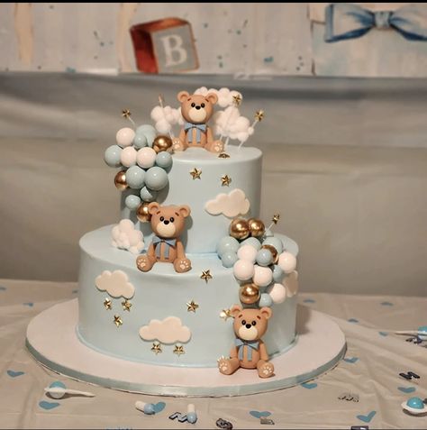 We Can Barely Wait Cake, Blue Teddy Bear Cake, Bear Theme Baby Shower Cake, Bearly Wait Baby Shower Cake, Teddy Bear Cake Ideas, Baby Shower Bear Cake, Can Bearly Wait Cake, We Can Bearly Wait Cake, Bear Theme Cake