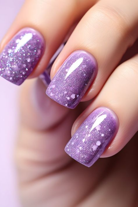 pastel violet nails, glitter nail design, nail ideas, nail inspiration, trendy nails, nail art, nail trends, nail aesthetics, nail goals, nail inspo, nail style, nail looks, beautiful nails, chic nails, stunning nails, nail beauty, nail fashion, nail vibes, nail glam, nail perfection, nail obsession, nail magic, nail elegance, nail creativity, nail shine, nail sparkle Pastel Violet Nails, Nail Sparkle, Glitter Nail Ideas, Nail Shine, Nail Aesthetics, Nail Vibes, Pastel Violet, Violet Nails, Nail Glam