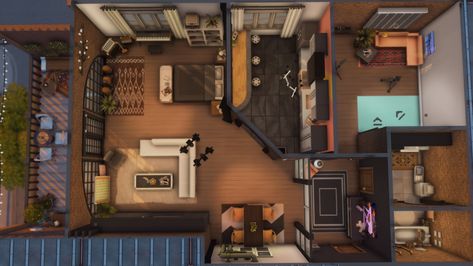 Culpepper House, Sims 4 Loft, San Myshuno, Sims Freeplay Houses, Industrial Apartment, Sims 4 Studio, Sims Builds, Sims 4 House Plans, Sims 4 House Building