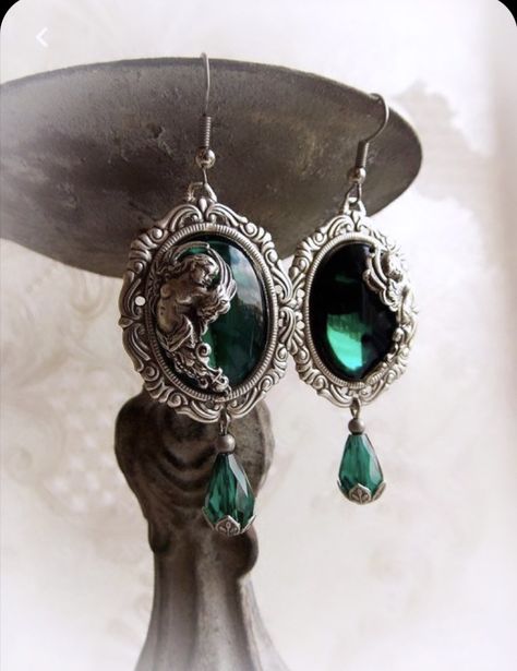 Renfaire Jewelry, Baroque Angel, Victorian Gothic Jewelry, Victorian Earrings, Earrings Emerald, Angel Earrings, Gothic Victorian, Goth Jewelry, Gothic Accessories