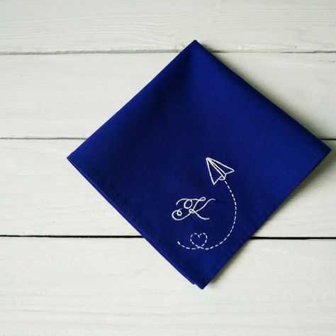 Handkerchief Embroidery Men, Hanky Embroidery Design For Boyfriend, Handkerchief Embroidery For Boyfriend, Gifts For Him Long Distance, Gift Long Distance Boyfriend, Embroidered Hankerchief, Airplane Embroidery, Embroidery Handkerchief, Handmade Handkerchiefs