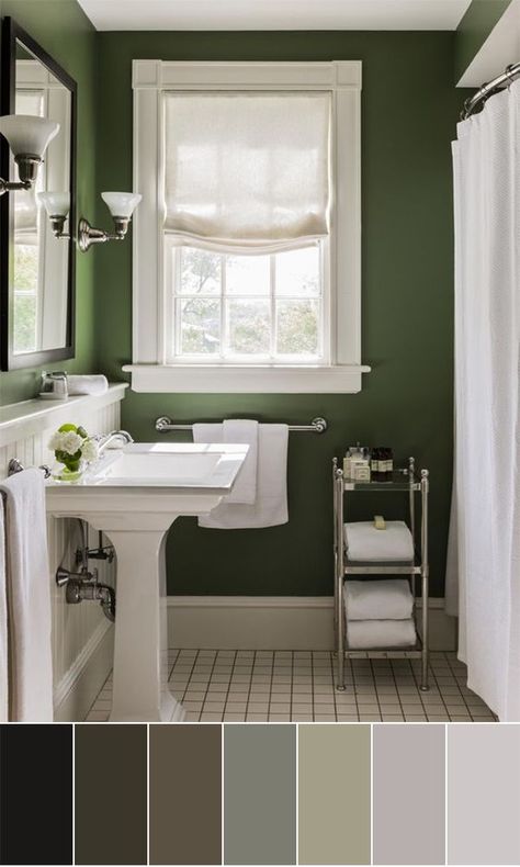 This green color on the wall is perfect for a small space Small Bathroom Colors, Bathroom Color Schemes, Bathroom Paint Colors, Interior Design Boards, Green Walls, Bathroom Color, Small Bathroom Design, Green Bathroom, Bathroom Colors