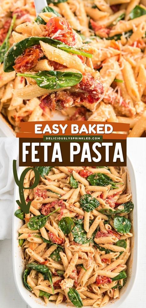 Tomato Pasta Bake, Spinach Pasta Bake, Baked Feta Pasta, Chef Boyardee, Baked Penne, Garlic Spinach, Easy Pasta Dinner, Baked Feta, Cherry Tomato Pasta