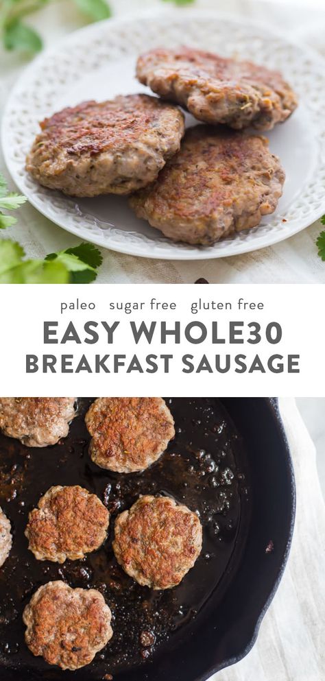 This easy whole30 breakfast sausage tastes surprisingly like the store bought stuff but with no added sugars or preservatives. It comes together with 6 ingredients in only 5 minutes, so this easy Whole30 breakfast sausage will become a new Whole30 breakfast favorite! Also a fantastic paleo breakfast sausage for your paleo breakfast bakes. Nom. #whole30 #paleo Easy Whole 30 Breakfast, Whole 30 Breakfast Sausage, Whole30 Breakfast Sausage, Easy Whole 30, Whole30 Sausage, Paleo Breakfast Sausage, Breakfast Bakes, Whole30 Breakfast, Breakfast Sausage Recipes