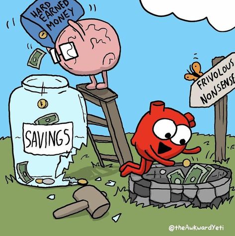 Heart Or Brain, Heart And Brain Comic, Heart Vs Brain, Awkward Yeti, The Awkward Yeti, Heart And Brain, Dark Comics, Dark Sense Of Humor, Brain And Heart