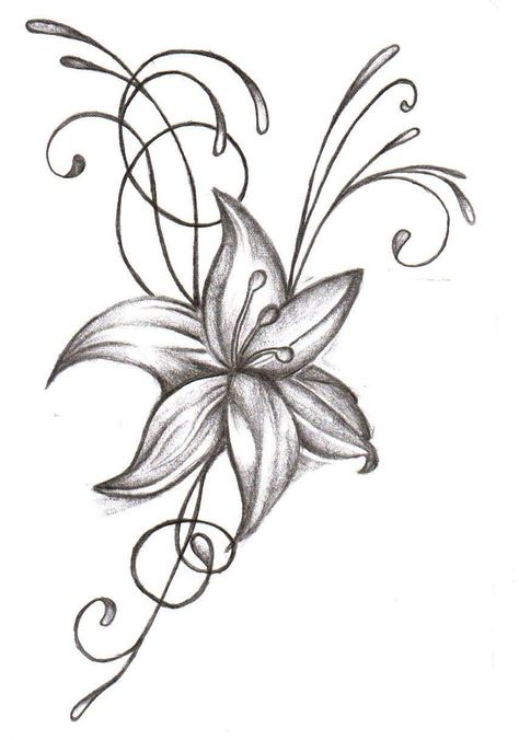 Free Simple Flower Drawing, Download Free Clip Art, Free Clip Art on Clipart Library Fiori Frangipani, Tattoo Lily, Tiger Lily Tattoos, Easy Pencil Drawings, Lillies Tattoo, Lily Flower Tattoos, Flower Tattoo Drawings, Tattoo Leg, Pencil Drawings For Beginners