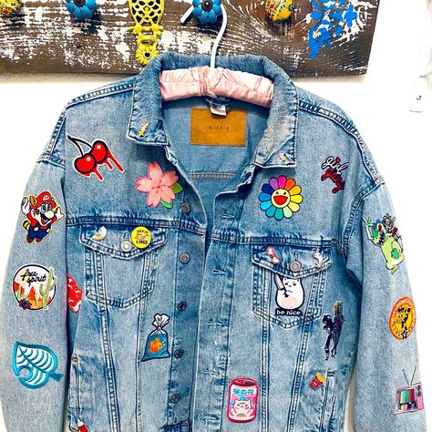 I’ve Been Super Interested In Patches As Of Late, And This Is My First Creation. Jacket Is A Size Large In Women. All The Patches Are Iron On And I Spent A Lot Of Time Making Sure Each One Is On Proper. The Pins Are Just Hand Picked From Different Shops Around My Town. Wear It With Just About Anything! I Love It, I Almost Want To Just Keep It For Myself Lol. Please Make A Decent Offer, It’s Totally Worth It! Enjoy! Patch Denim Jacket, Jean Jacket Patches, Jacket Patches, Retro Patch, Patch Denim, Denim Jacket Patches, Fashion Drawing Sketches, Patches Jacket, My Town