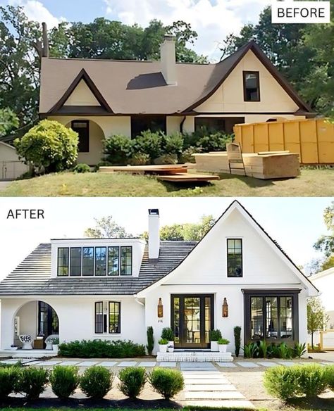 Remodling Homes, 60s House Exterior, Home Exterior Remodel, House Exterior Makeover, 60s House, Lake Houses Exterior, House Makeovers, House Before And After, Exterior House Remodel