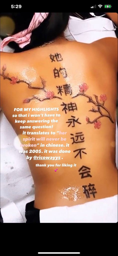 Cute Spine Tattoos With Meaning, Spine Tattoos For Women In Chinese, Chinese Back Tattoo For Women Meaning, Chinese Spine Tattoos For Women With Meaning, Body Tats For Women, Back Tattoo Women Spine Meaningful Japanese, Cute Back Tattoos For Black Women, Back Tattoo Add Ons Women, Chinese Letter Spine Tattoo