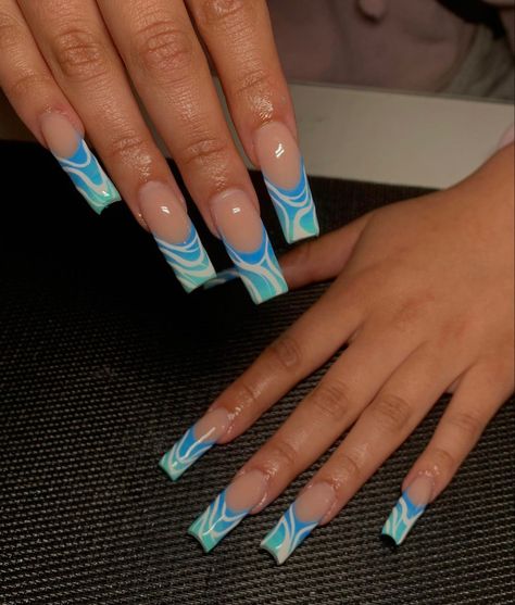 Ombre French Nails, Blue Acrylic Nails, Long Acrylic, Cute Sets, Long Acrylic Nails, Blue Nails, Nail Tech, Trendy Nails, Long Nails