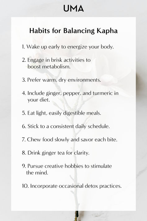 Explore habits for balancing Kapha, promoting wellness and vitality. Unlock personalized strategies for harmony and clarity in mind and body. Balance Vata Dosha, Kapha Dosha Diet, Ayurvedic Diet Vata, Ayurveda Kapha Diet, Kapha Imbalance, Balance Kapha, Kapha Balancing, Kapha Diet, Ayurveda Kapha