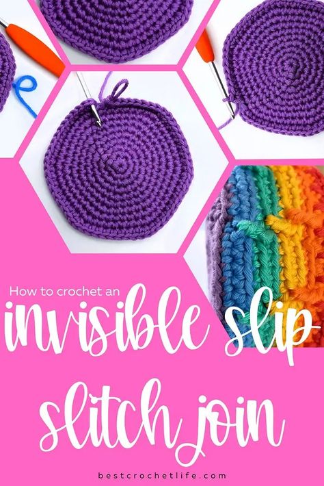 How to Crochet An Invisible Slip Stitch Join - Best Crochet Life Invisible Join Crochet, Crochet Invisible Join, Invisible Join, Slip Stitch Crochet, Bookmark Pattern, Crochet Bookmark Pattern, Crochet Bookmark, Stitch Shop, Crochet Basket Pattern