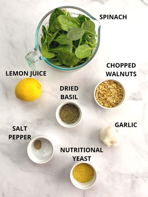 Vegan Spinach Pesto Recipe, Oil Free Pesto, Vegan Pesto Sauce, Pasta Toppings, Pesto Spinach, Raw Veggies, Spinach Pesto, Vegan Spinach, Oil Free Vegan Recipes