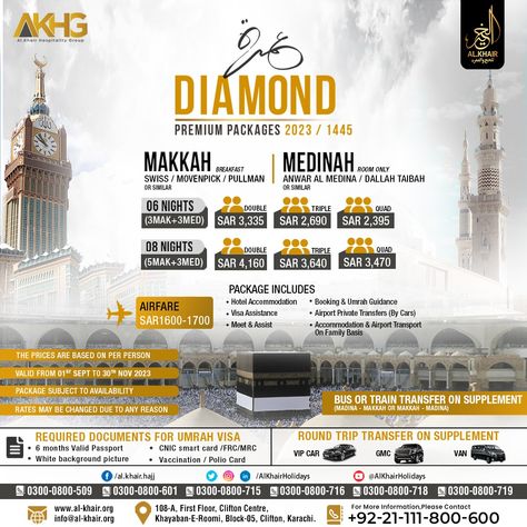 Al.Khair's exclusive Umrah packages are crafted to ensure your pilgrimage is a testament to both comfort and uncompromised quality. Book Now!!!! WhatsApp: https://wa.me/message/N7LZ76L3J7F2C1 ☎ UAN: +92 21-111-800-600 +92 300-0800-715 +92 300-0800-560 #umrah #pilgrims #alkhair #alkhairhajjandumrah #pakistan #travel #umrah1445 #islam #saudiarabia #muslim #makkah #medina #kaaba #booknow #hajjandumrah #package #travelgram #traveldiaries #travelling #umrahpackages #UK #USA #europe #dubai Umrah Package Design, America Wallpaper, Umrah Package, Islamic Designs, Captain America Wallpaper, Photoshop Tutorial Typography, Pakistan Travel, Texture Graphic Design, Premium Packaging