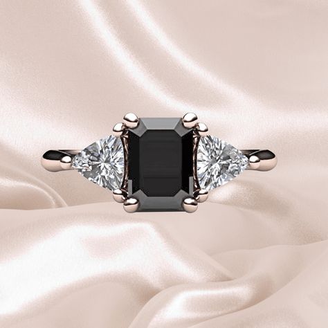 Black diamond engagement rings are trending! If you're an alternative bride, consider choosing a black diamond engagement ring to truly stand out. Black Onyx Diamond Ring, Onyx And Diamond Engagement Ring, Engagement Rings With Black Diamonds, Black Diamond Wedding Rings Women, Vintage Black Diamond Ring, Unique Black Engagement Rings, Goth Engagement Ring, Engagement Rings Black Stone, Black Wedding Ring For Women