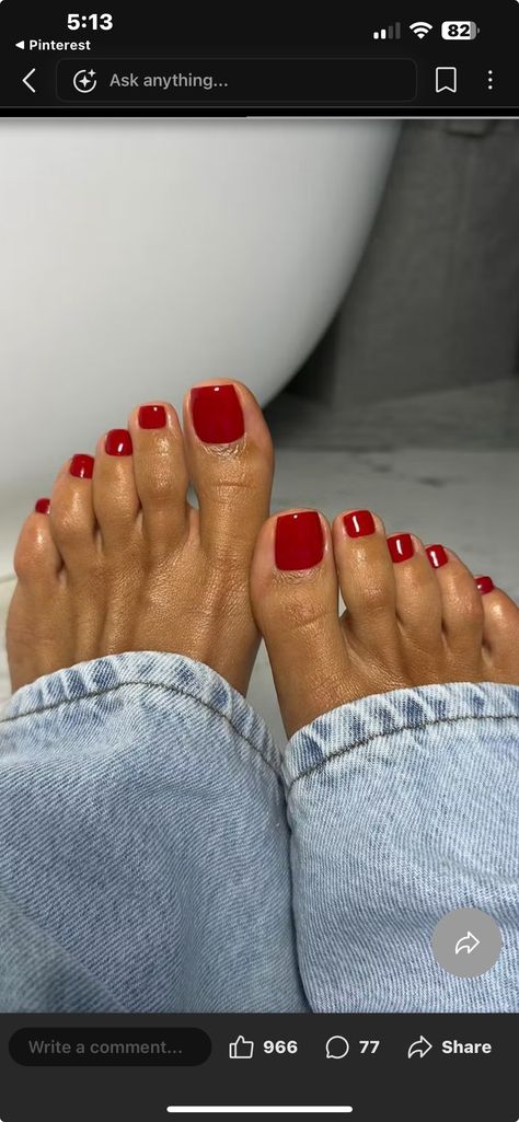 Red Nail Polish Black Women, Pedicure Ideas Red Toenails, Short Red Nails On Brown Skin, Red Toe Nails Black Women, African American Nails Dark Skin, Red Toenail Polish, Pedicure Ideas Autumn, Cherry Red Pedicure, Bright Red Toe Nails