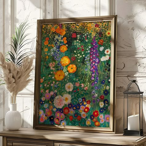 Gustav Klimt Farm Garden Print, Gustav Klimt Poster, Klimt Flowers, Floral Wall Decor, Wall Art Print, Gustav Klimt Wall Decor, Gift Idea Elevate your space with our unique wall art posters, meticulously crafted for a lasting impression. Our posters are made from high-density 175gsm premium matte paper, ensuring a superior finish. Each piece showcases uniquely designed artwork, printed with high-grade inks using our professional, best-in-class inkjet printer. The result? Crisp, exhibition-qualit Gustav Klimt Art Paintings, Gustav Klimt Flowers, Artwork In Home, Artwork For Bedroom, Klimt Prints, Wall Painting Flowers, Etsy Poster, Vintage Floral Wall Art, Hummingbird Wall Art